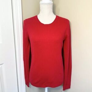 Ellen Tracy M Cashmere Sweater Red Long Sleeve Round Neck Solid Pullover